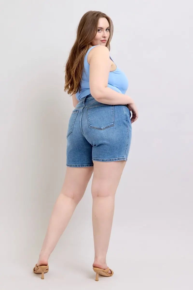 Judy Blue Full Size 2 Button Denim Shorts with Pockets Plus Size - Love Salve